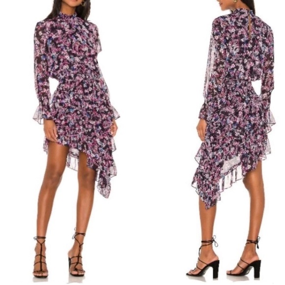 MISA LOS ANGELES Savanna Asymmetrical Mini Dress in Ditsy Multi small - Picture 2 of 11